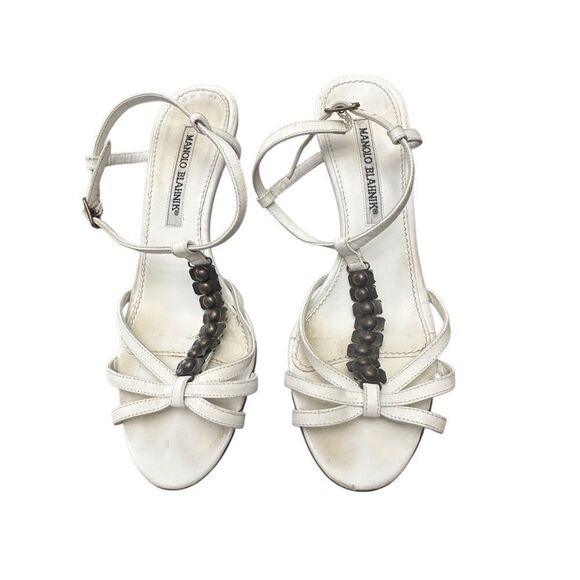 Manolo Blahnik Shoes - Manolo Blahnik White Leather Strappy Heels Sandals Size 361/2